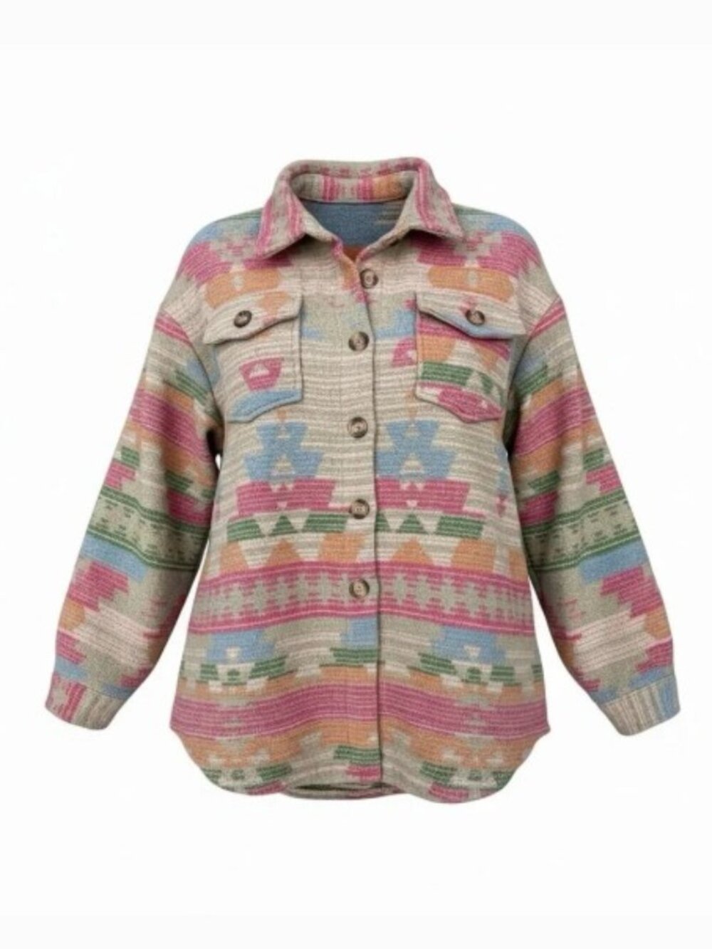 Pastel Aztec Utility Shacket - Multicolor - Picture 9 of 9